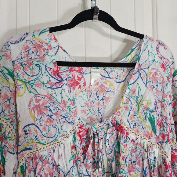 L Space Crop Blouse Womens S Multicolor Paisley Short Flutter Sleeve Tie Front - Picture 3 of 9